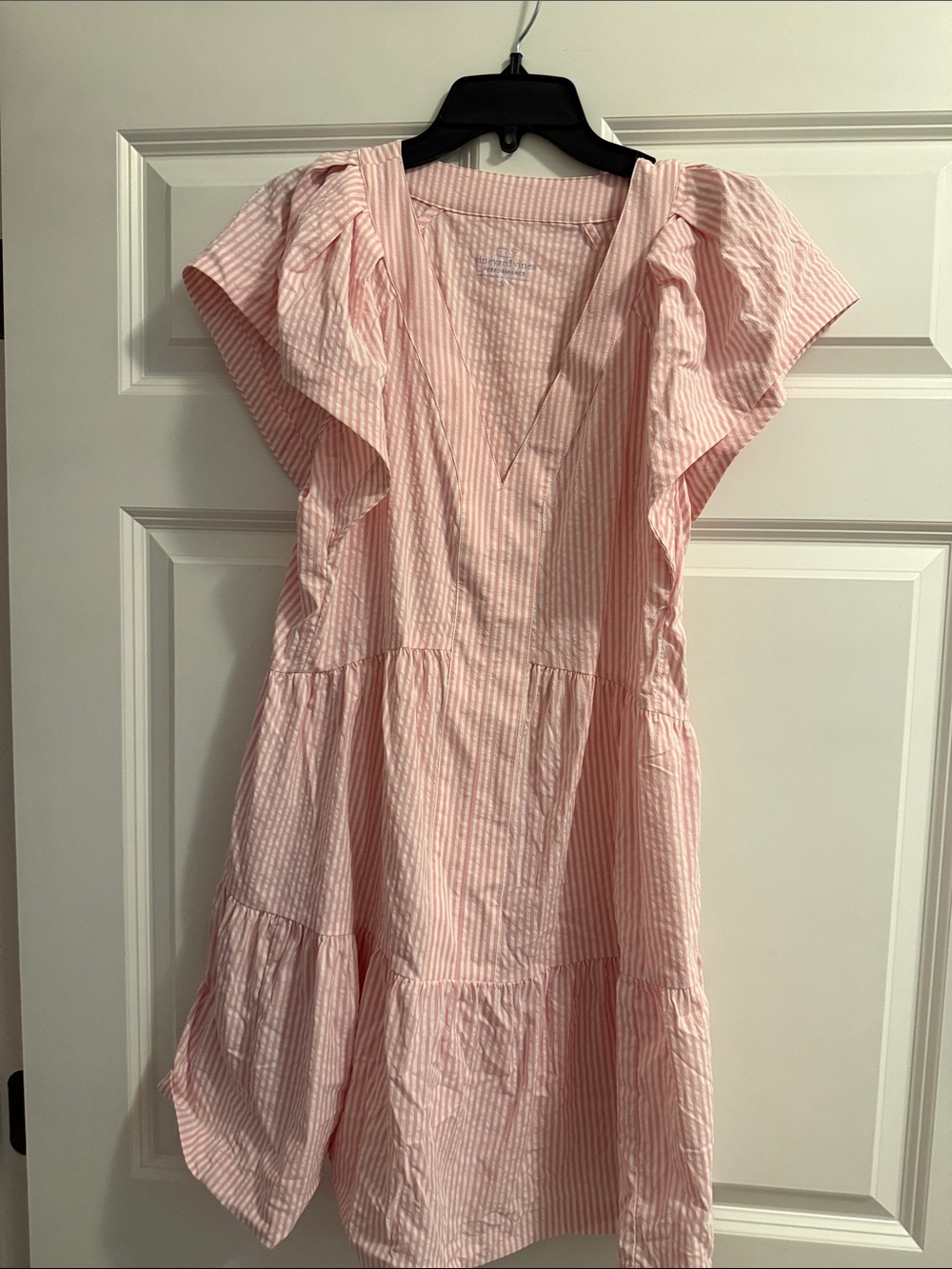 Vineyard Vines Pink Striped V-Neck Tiered Dress